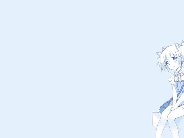 Девушка из аниме Mahou Shoujo Madoka, голубой фон