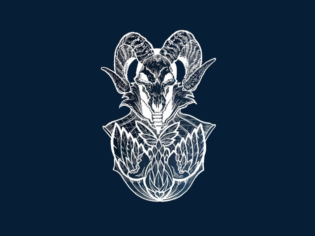 Бог с рогами барана, синий фон