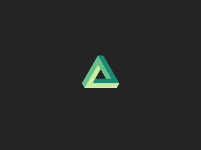 Зеленый треугольник, серый фон