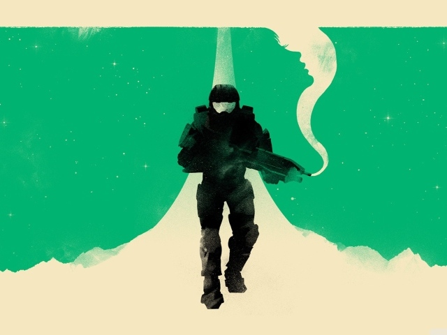 Зеленый фон Мастер Чиф, игра Halo