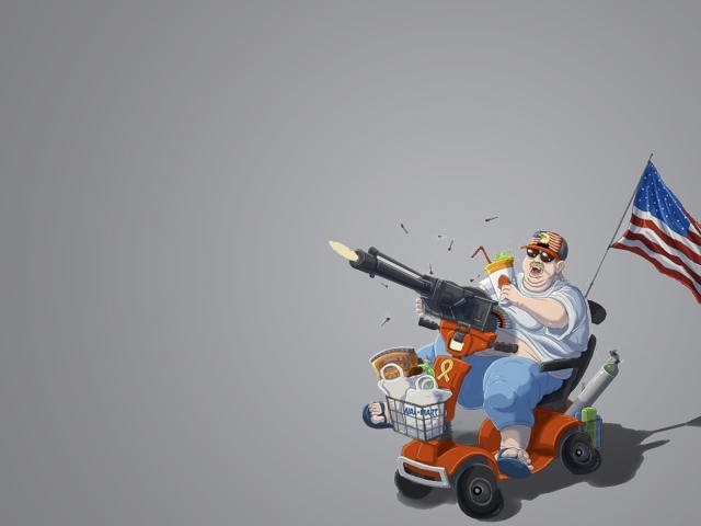 Пулеметчик с флагом, серый фон