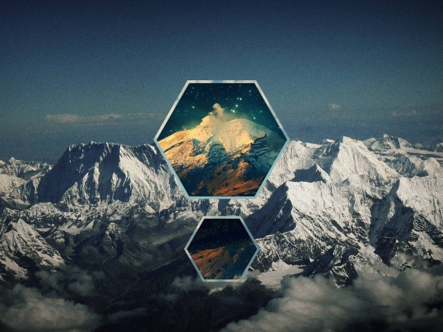 Шестиугольники на фоне гор