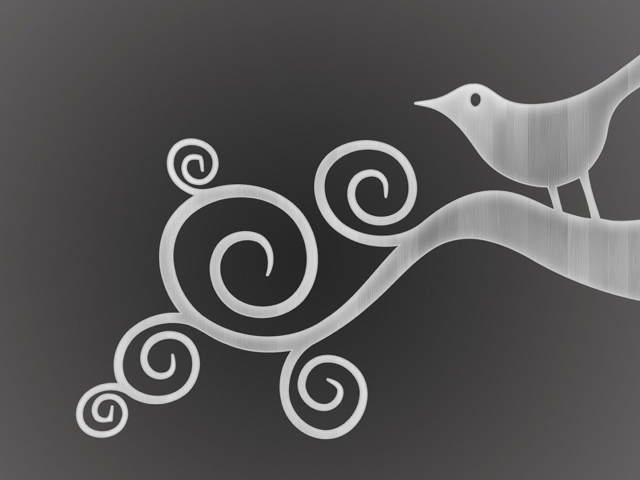 Орнамент птица на ветке, серый фон