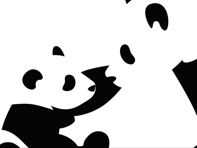 Панда с детенышем, черно белый фон