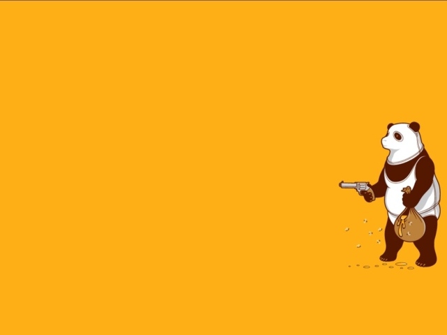 Панда с пистолетом, оранжевый фон