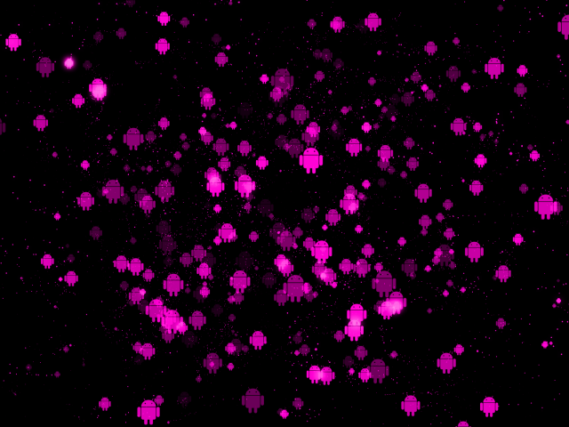 Розовые фигурки Андроида на черном фоне