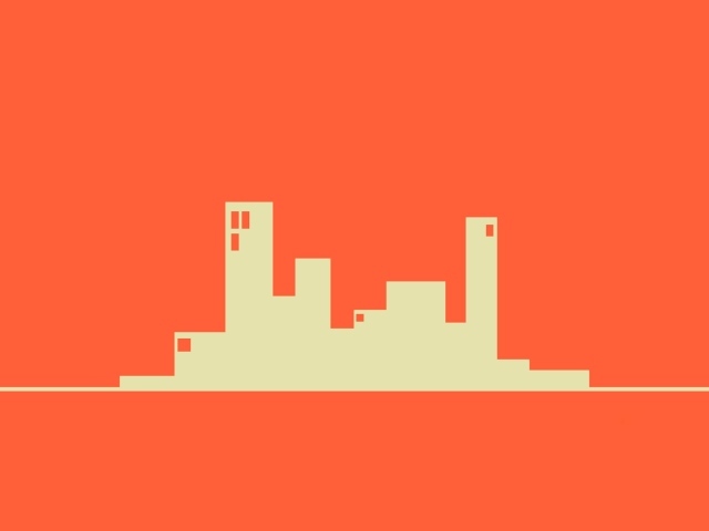 Силуэты зданий, оранжевый фон