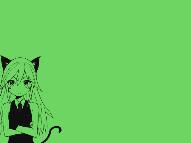 Девушка кошка, аниме зеленый фон