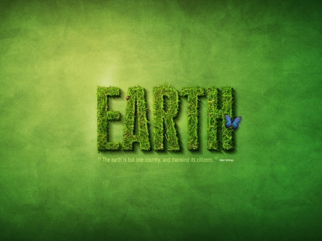 Надпись Земля из травы, зеленый фон