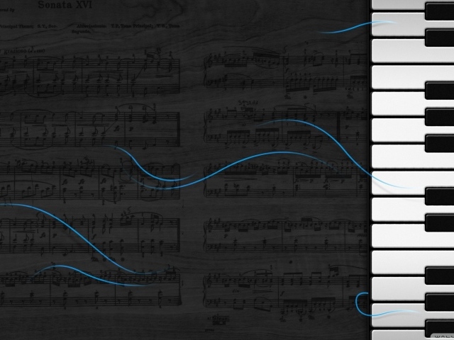 Волны музыки пианино на фоне нот