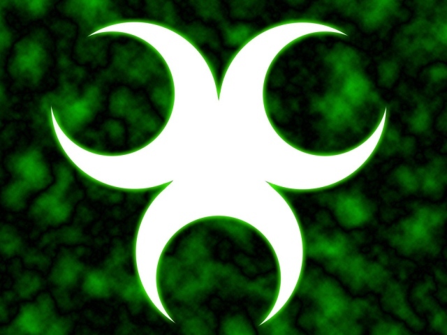 Белый знак био опасности на зеленом фоне