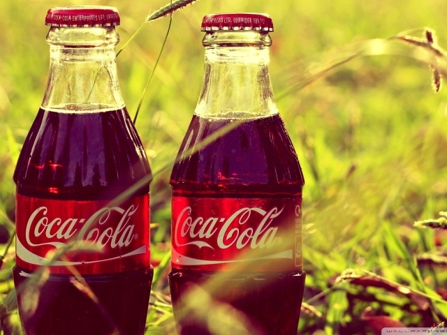 Две бутылки Coca-Cola в траве