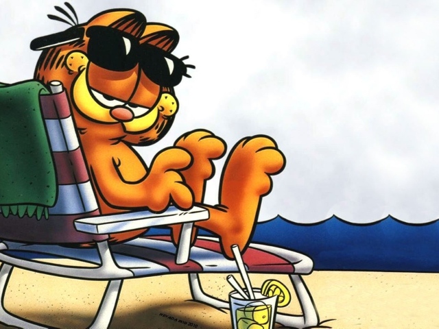 Гарфилд загорает на пляже