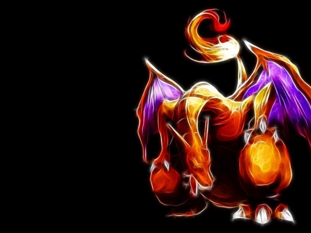 Огненный покемон Шаризард на черном фоне