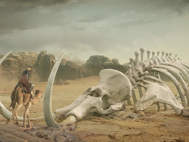 Скелет мамонта лежит в пустыне