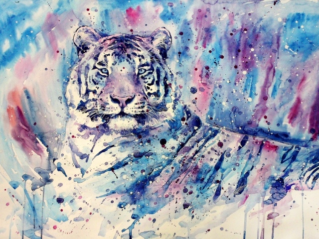 Изображение тигра в фиолетовых тонах