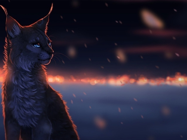 Дикий кот во время снегопада, рисунок