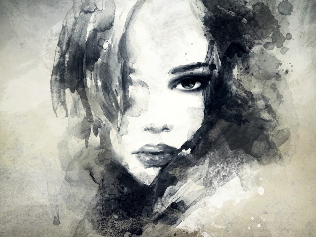 Портрет девушки нарисован черной краской