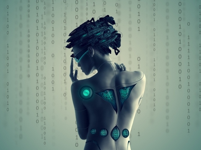 Девушка андроид на цифровом фоне