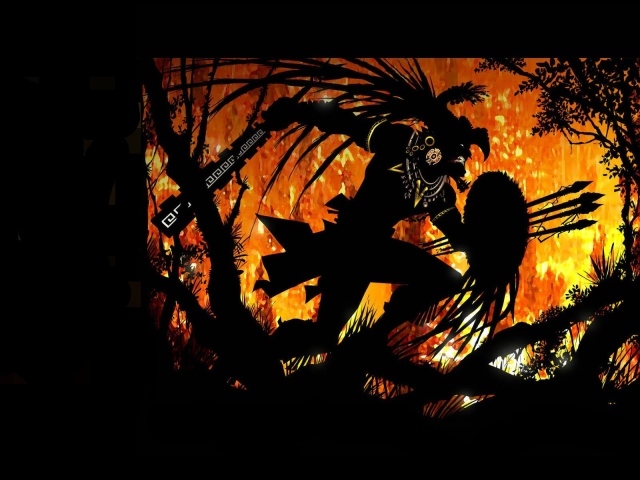 Воин ацтек в горящем лесу