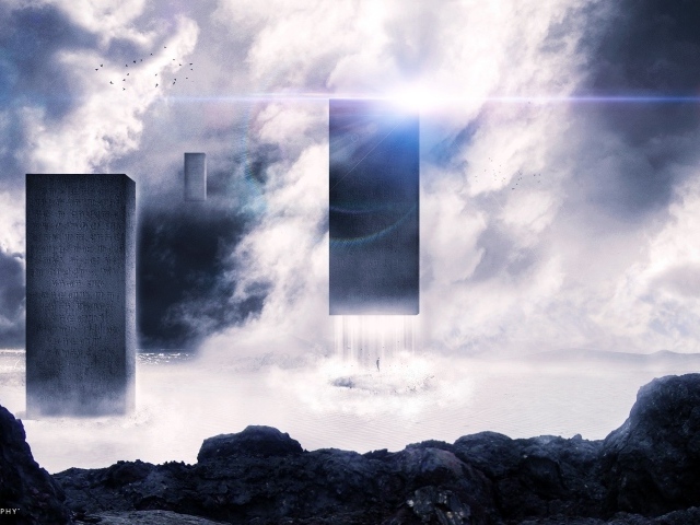 Блоки с надписями парят в воздухе