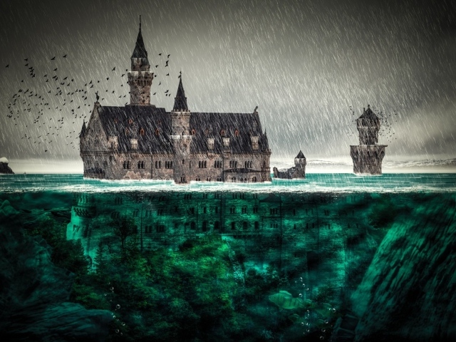 Замок тонет в воде всемирного потопа