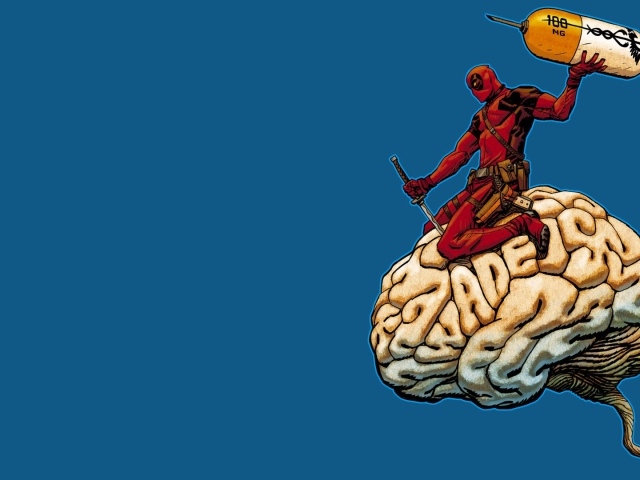 Дэдпул на мозге, голубой фон