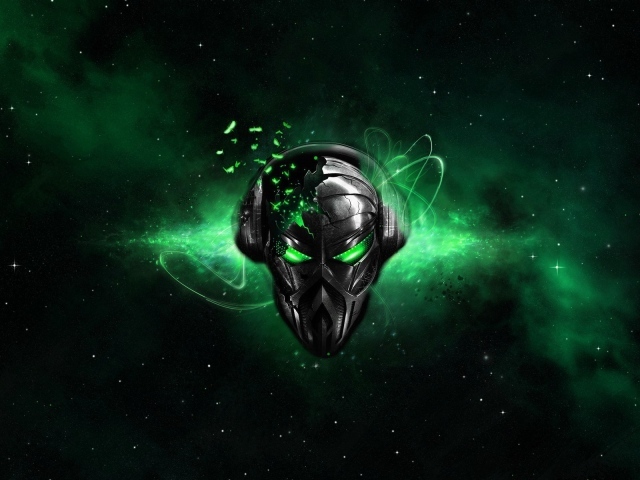 Лицо пришельца на фоне зеленых звезд