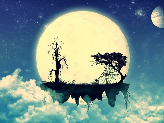 Парящий остров на фоне Луны