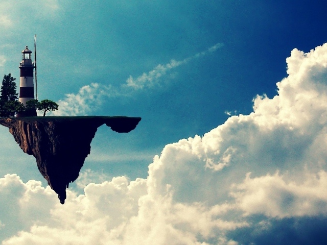 Маяк на куске земли улетает в облака