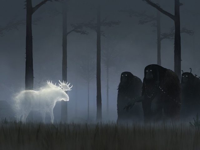 Призрак оленя в темном лесу