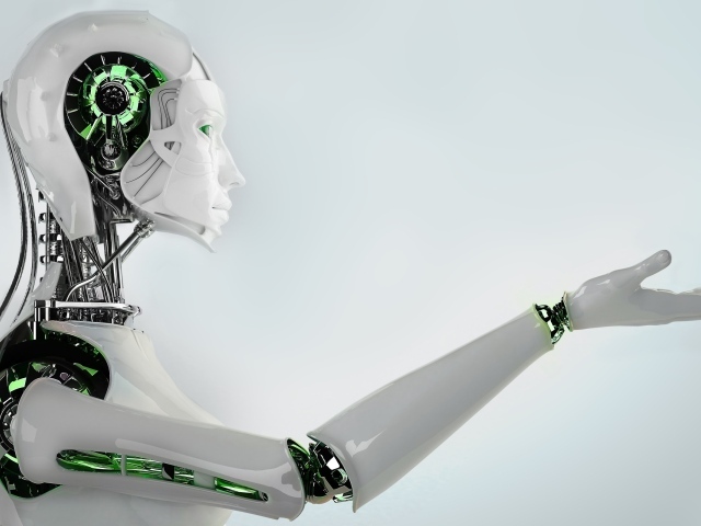 Белый робот с зелеными вставками