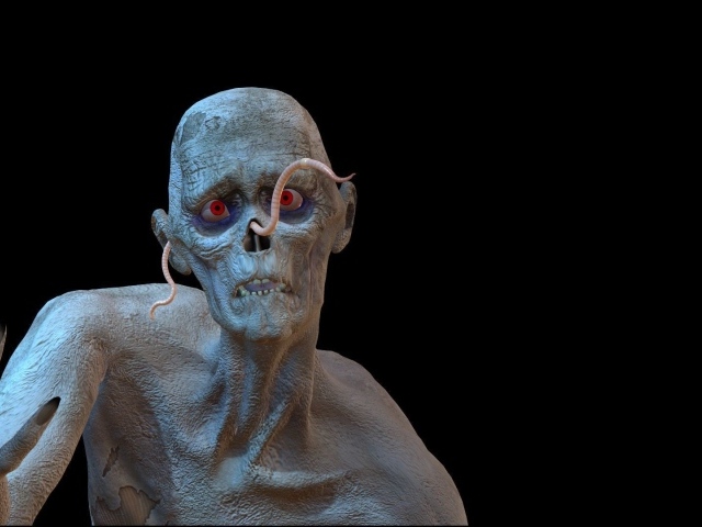 Червяк на лице зомби