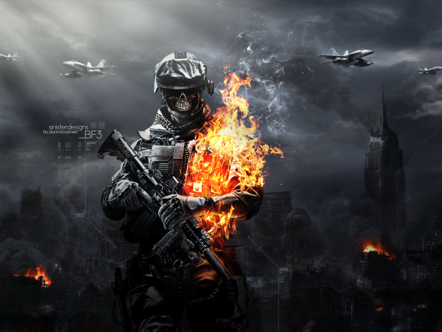 Горящий солдат из игры Battlefield 3