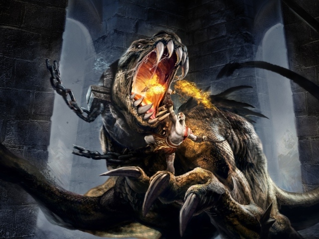 Огнедышащий зверь в игре God of War