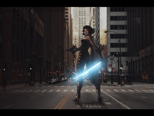 Девушка с мечом на улице, игра Gunz