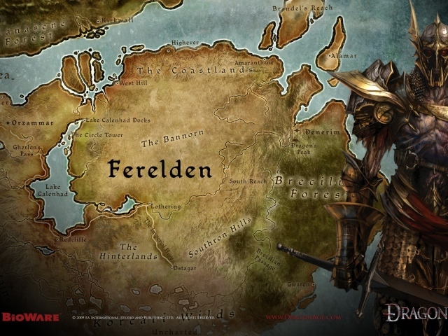 Карта земель в игре Dragon Age