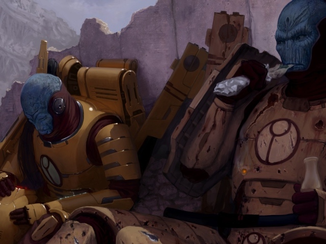 Солдаты империи на отдыхе в игре Warhammer 40000