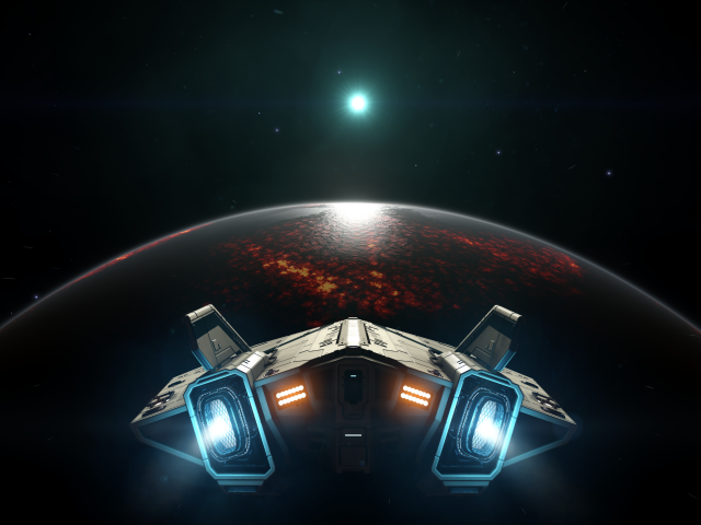 Космический корабль перед планетой, игра Elite Dangerous