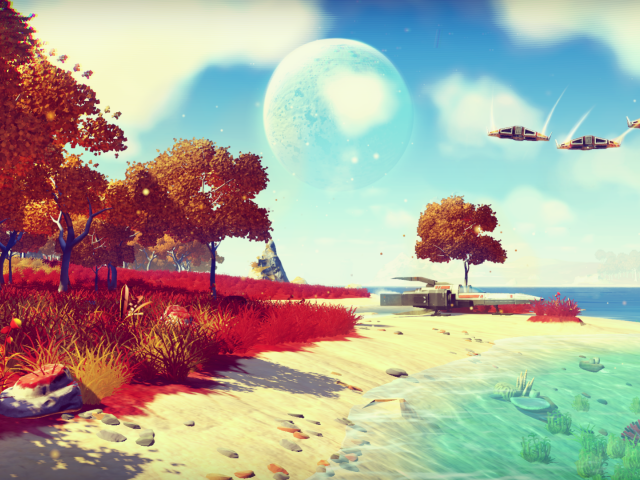 Пляж у моря в игре No Man's Sky
