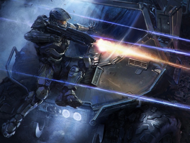 Солдат Мастер Чиф во время боя, игра Halo 5