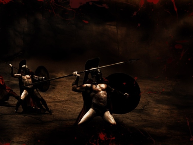 Солдаты метают копья, 300 спартанцев