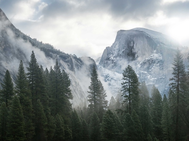 Туман на покрытой снегом горе