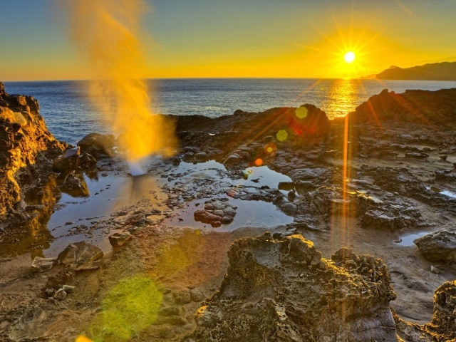 Закат на берегу моря, фото HDR