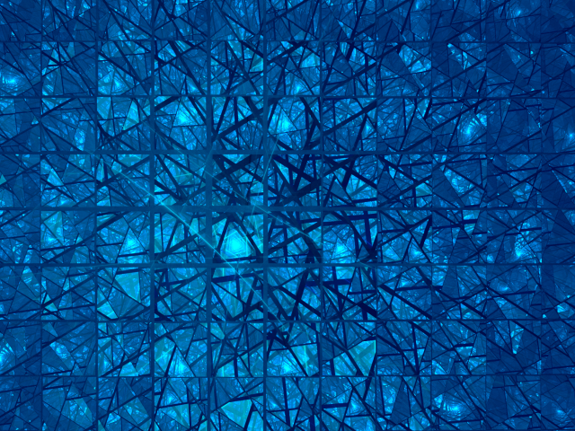 Синий фрактальный рисунок с зеркальными квадратами