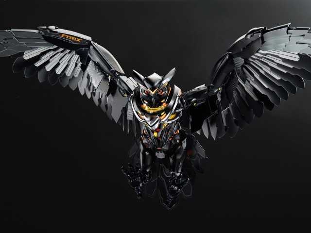 Железная сова на сером фоне 3д графика