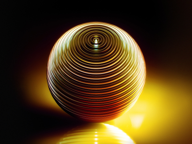 Металлическая желтая сфера отражается в поверхности