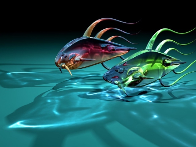 Две прозрачные стеклянные рыбки 3д графика 