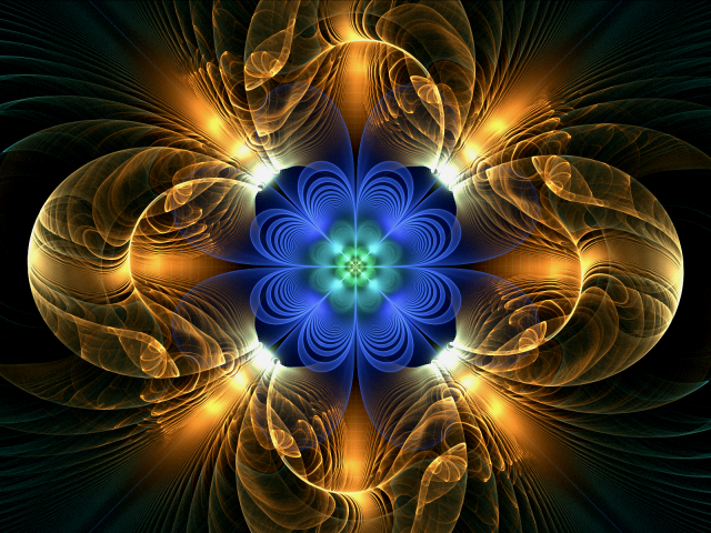 Желто голубой абстрактный фрактальный цветок 