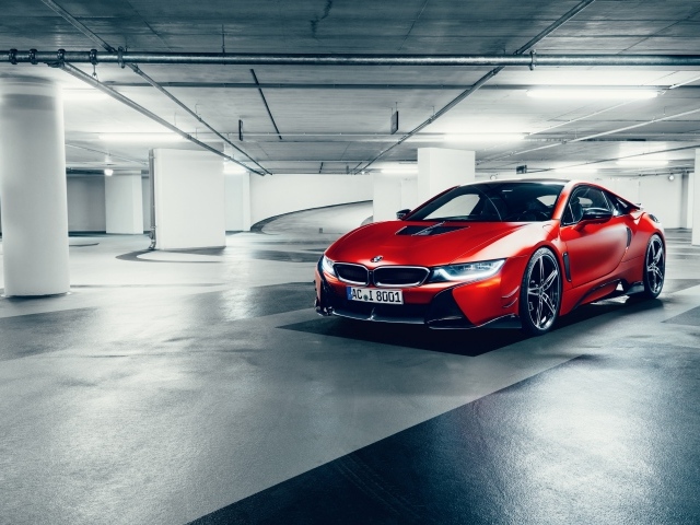 Красный BMW AC Schnitzer ACS8 Sport, 2017 года на подземной парковке 